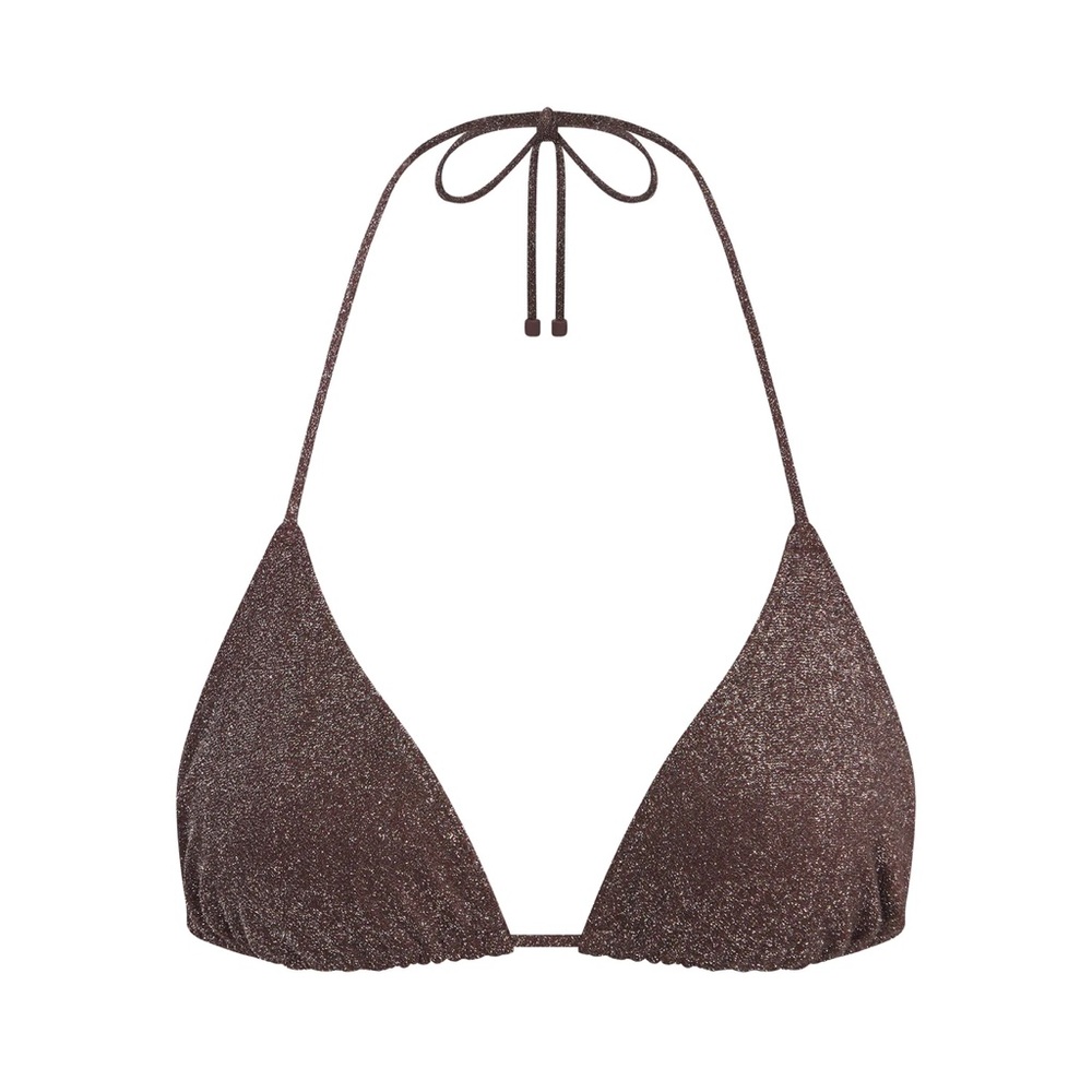 SKIMS Glitter Swim Triangle Tie Bikini Top in Cocoa